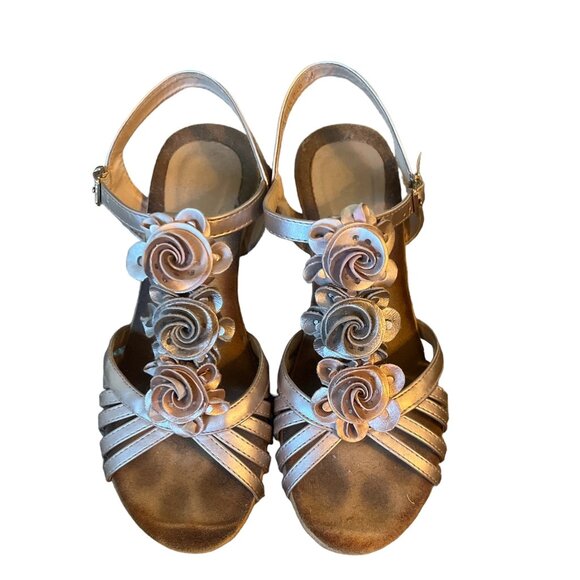 Patrizia by Spring Step Wedge Sandals 2" Heels Rose Gold and Silver - Size 7.5 - Picture 1 of 4